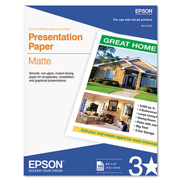Epson® Matte Presentation Paper, 4.9 Mil, 13 X 19, Matte Bright White, 100-pack freeshipping - TVN Wholesale